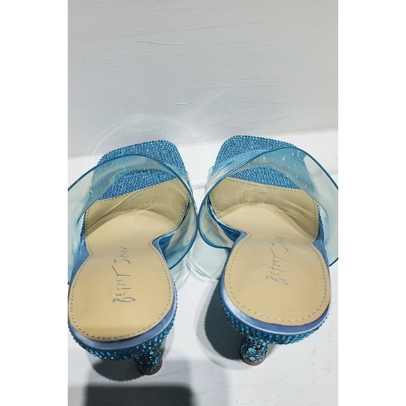 New Betsey Johnson Banks Champagne Blue Rhinestone Clear Toe Slide Heels Wmn 6.5 - Picture 5 of 6